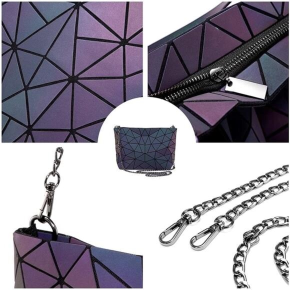 Holographic Purse Geometric Purse Luminous Handbag Purse and Wallet for Women - Picture 3 of 7